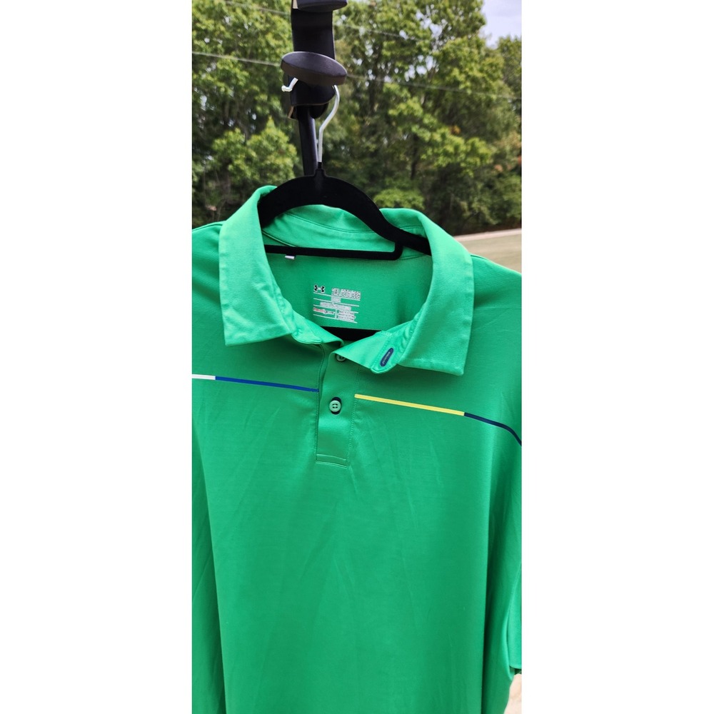 Under Armour Mens 2XL HeatGear Coldblack Golf Polo Shirt Green Loose Fit Stripe